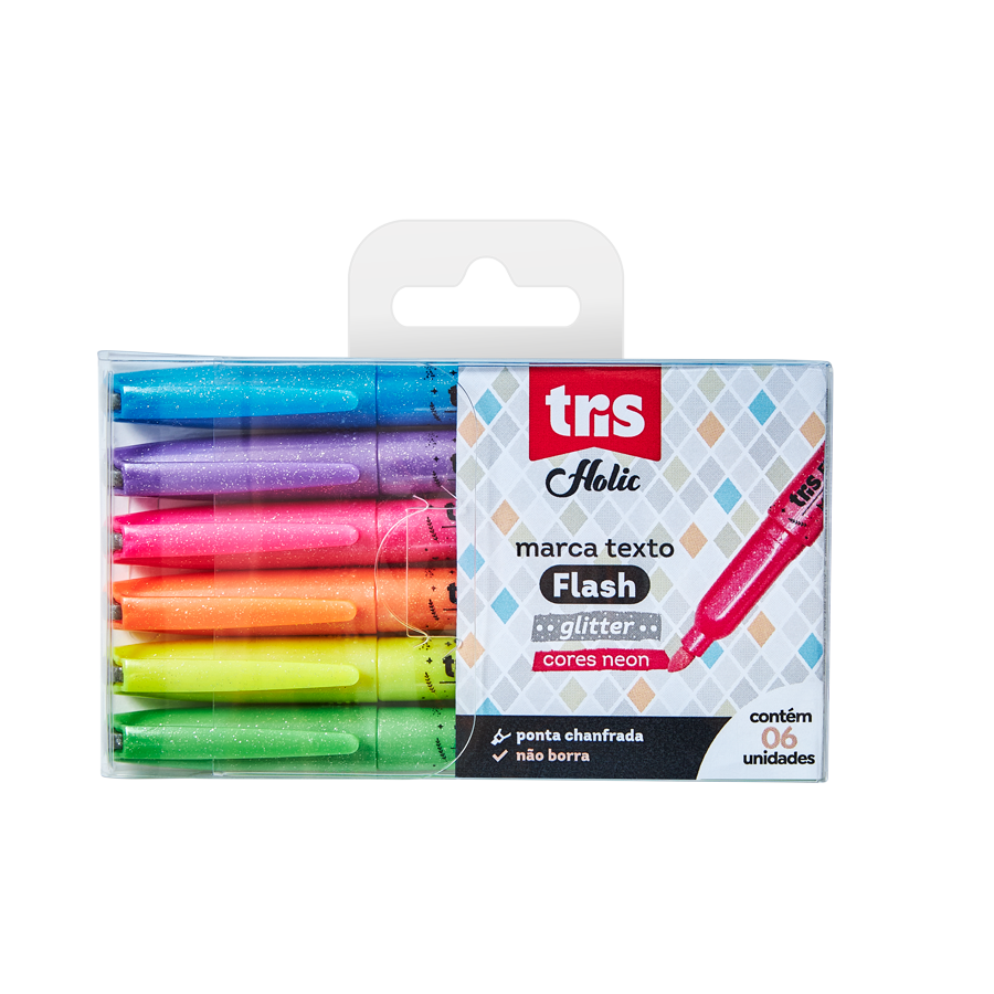Marca Texto Holic Fancy Flash - Glitter - 6 Cores - Tris