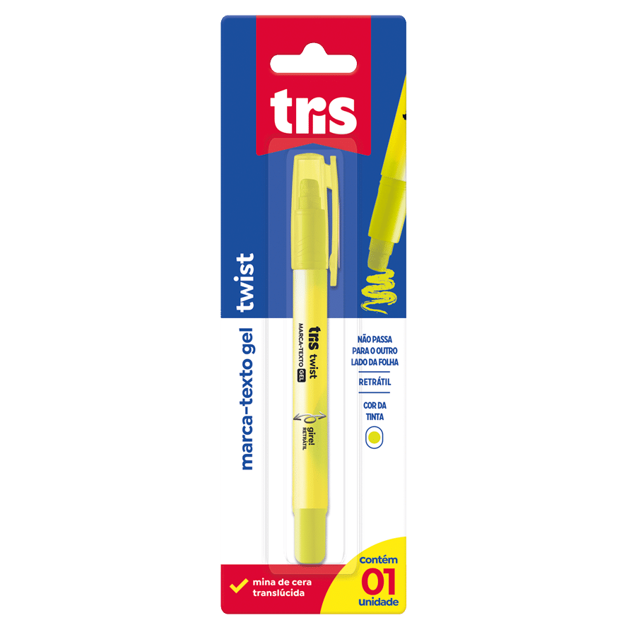 Marca Texto Gel Twist - Amarelo - Cart C/ 1 Un - Tris