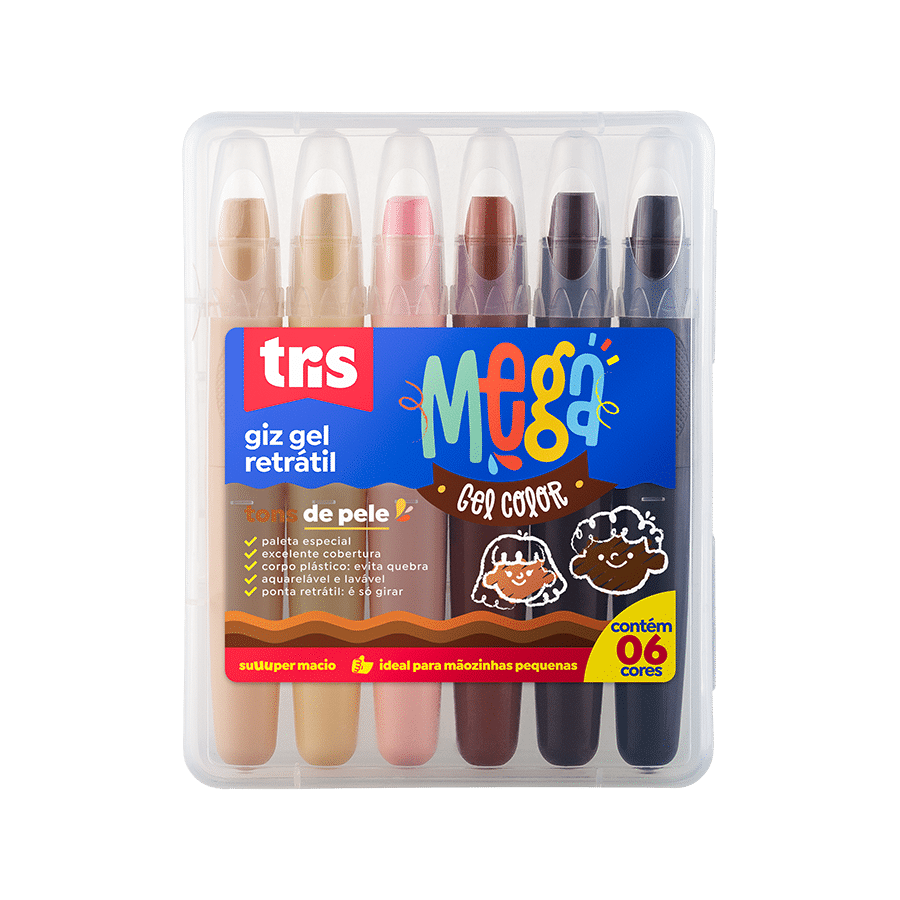 Giz Retrátil Mega Gel Color - Tons de Pele - 6 Cores - Tris