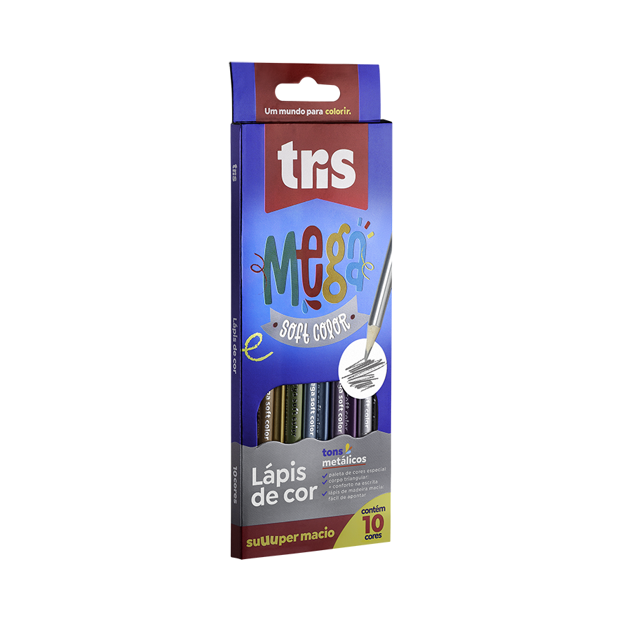 Lápis De Cor Mega Soft Color - Tons Metálicos - 10 Cores - Tris