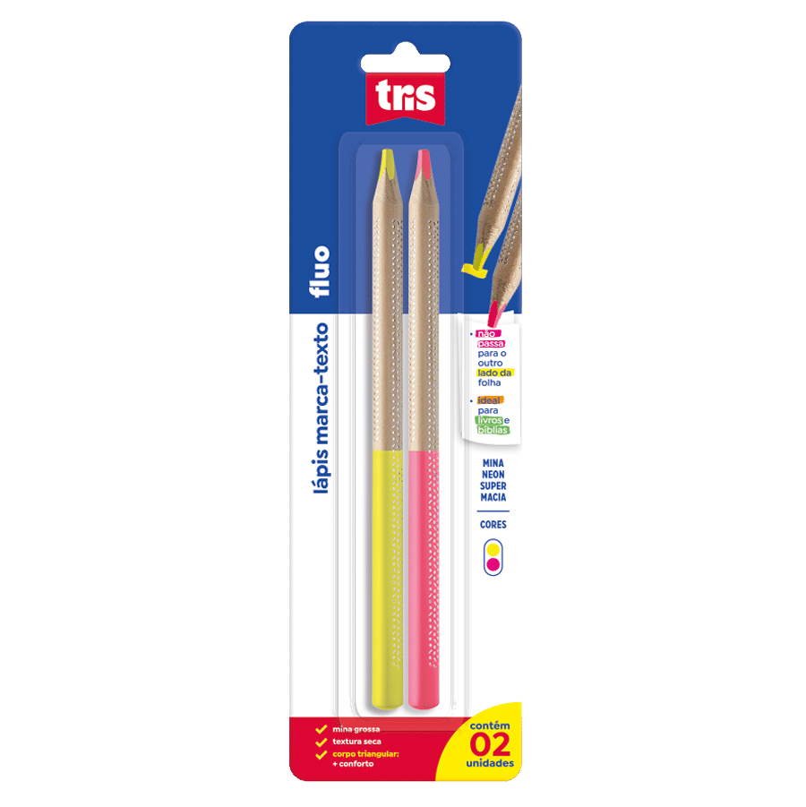 Lapis Marca Texto Fluo - Amarelo/Rosa - Cart C/ 2 Un - Tris