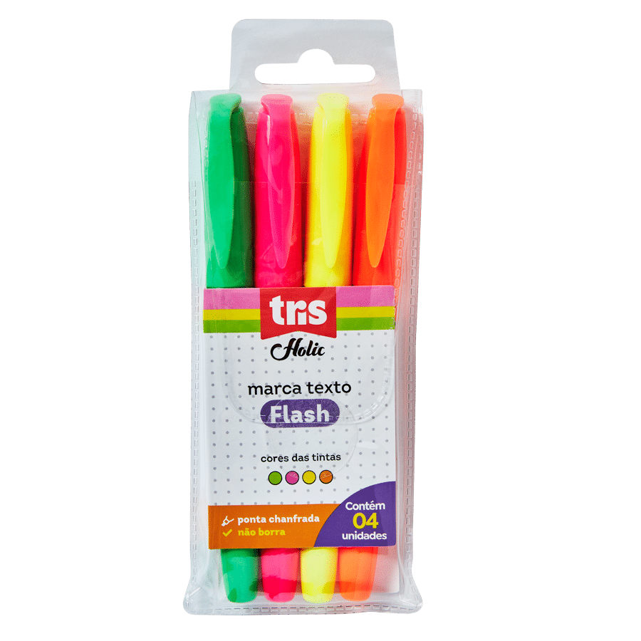 Marca Texto Flash Holic Pop - Neon - Estojo C/4 Cores - Tris
