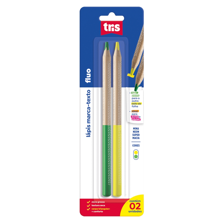 Lapis Marca Texto Fluo - Amarelo/Verde - Cart C/ 2 Un - Tris