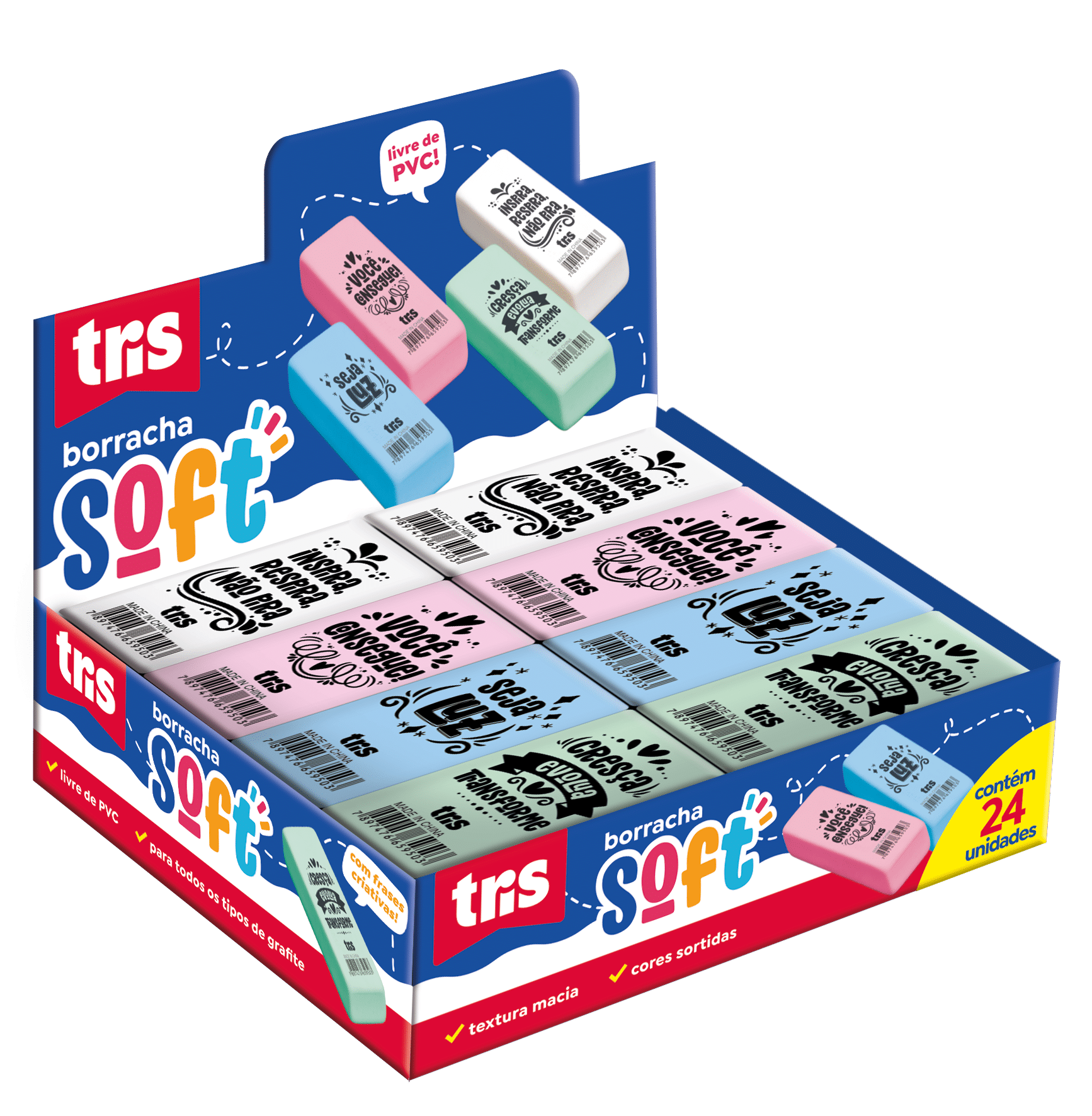 Borracha Soft - Cores Sortidas - CX Display C/24 un