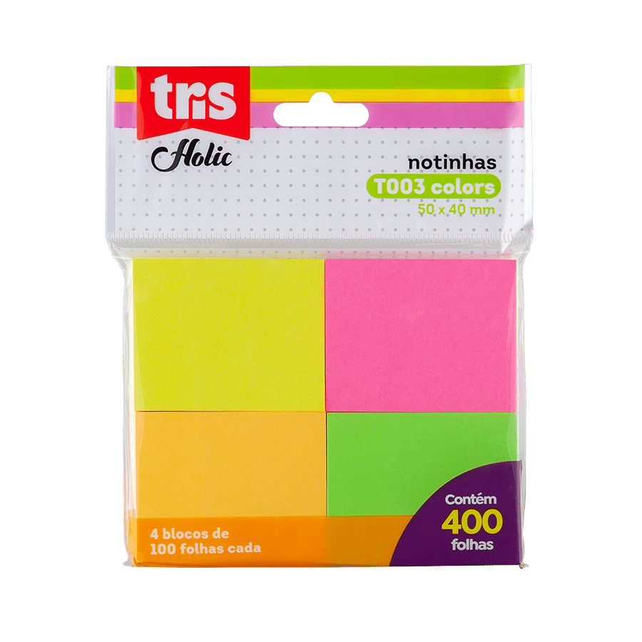 Nota Autoadesiva Colors Holic Pop T003 - Poly C/4 Blocos X 100 Fls - Tris