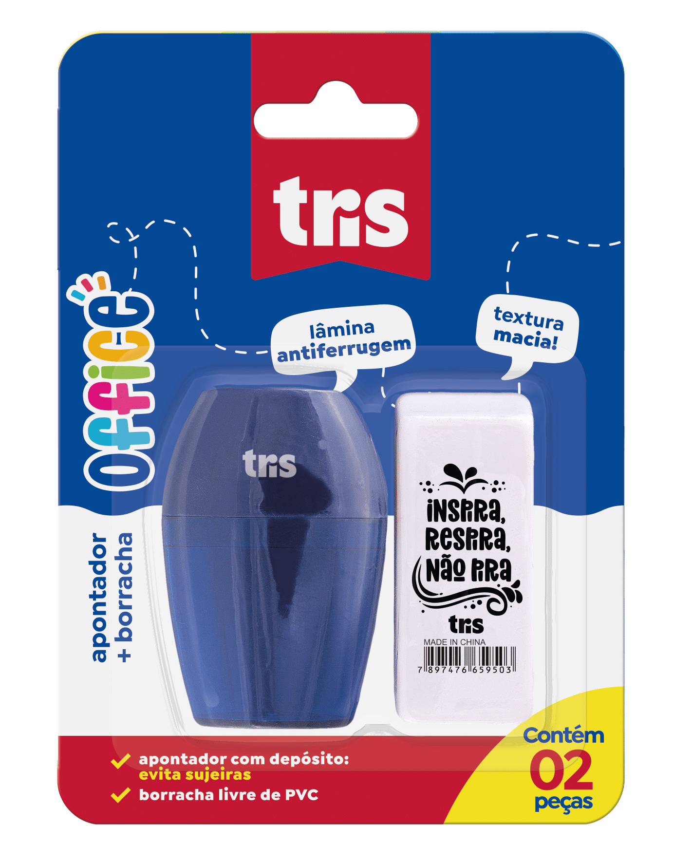 Kit Office - Apontador Com Depósito Su250 + Borracha - Cart C/2 Un - Tris