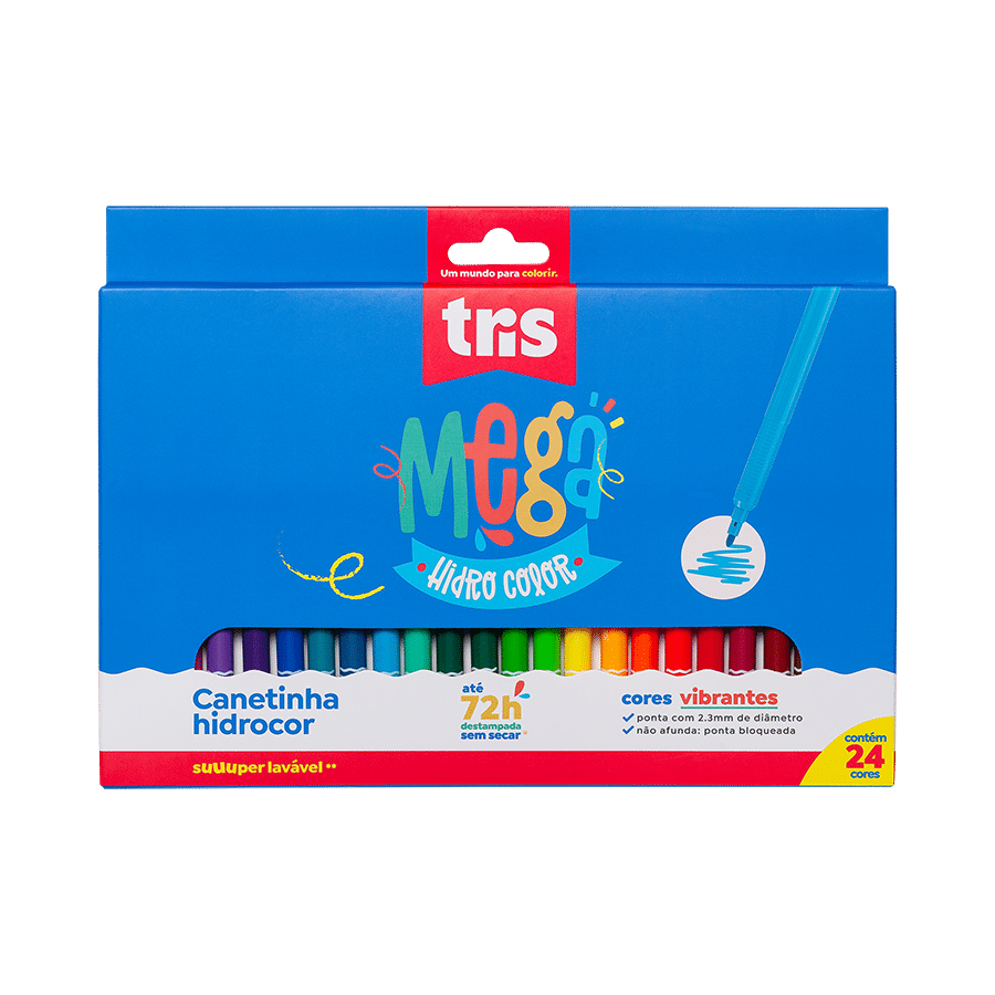 Hidrocor Ponta Fina Mega Hidro Color - 24 Cores - Tris