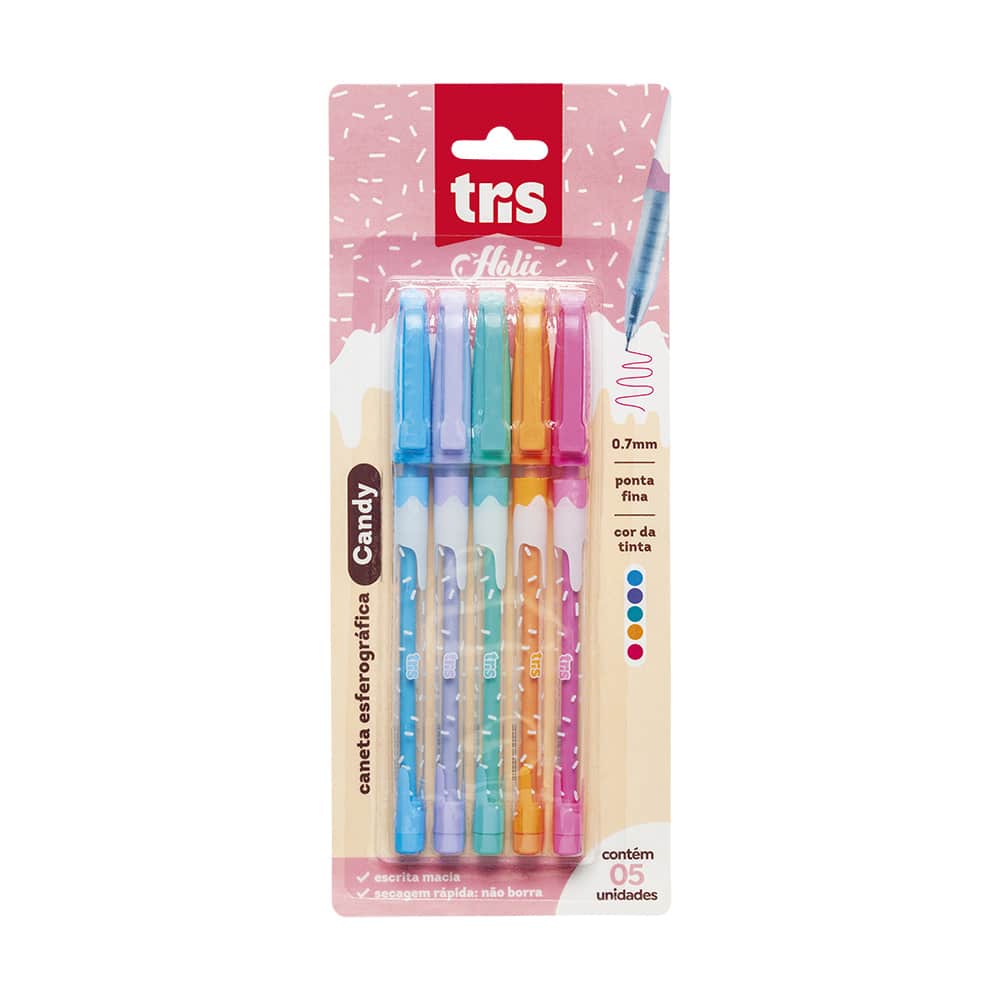 Caneta Esferográfica Candy Holic Docinhos - Cores Sortidas - 0.7mm - Cart C/5 UN - Tris