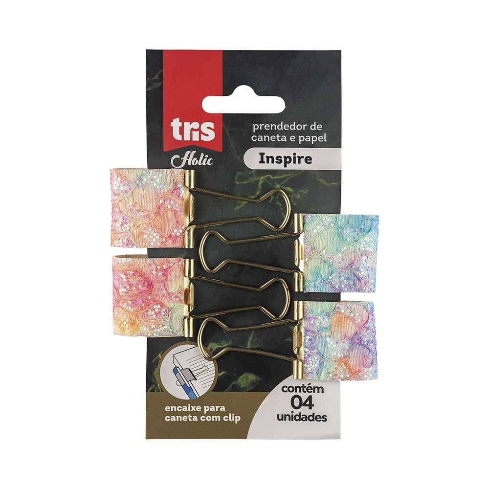 Prendedor De Papel E Caneta Inspire Holic Mineral - 25MM - Cart C/ 4UN - Tris