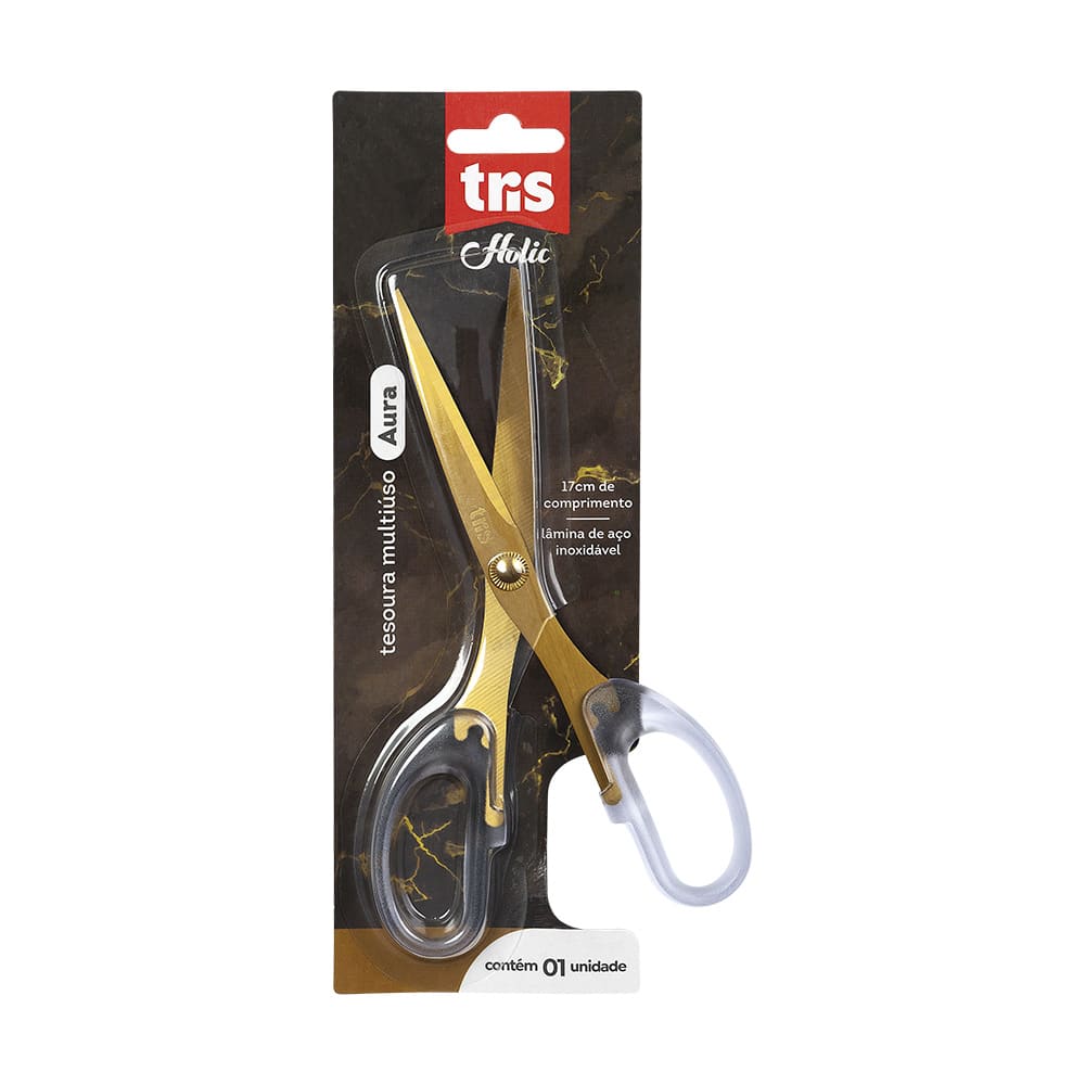 Tesoura Multiuso Aura Holic Mineral - 17Cm - Dourada - Cart C/ 1UN - Tris
