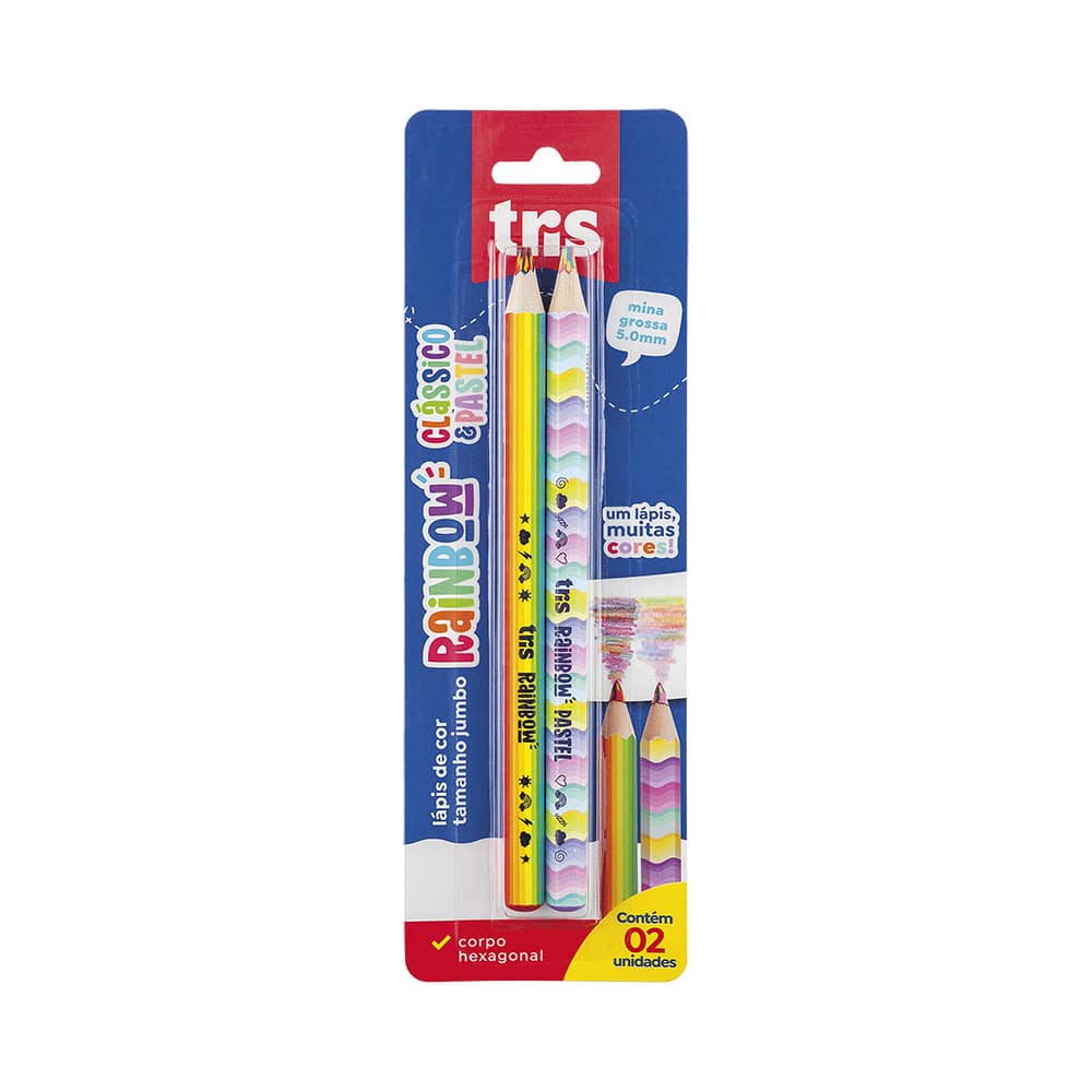 Lápis De Cor Jumbo Rainbow - Mina Clássica E Pastel - Cart C/2 UN - Tris