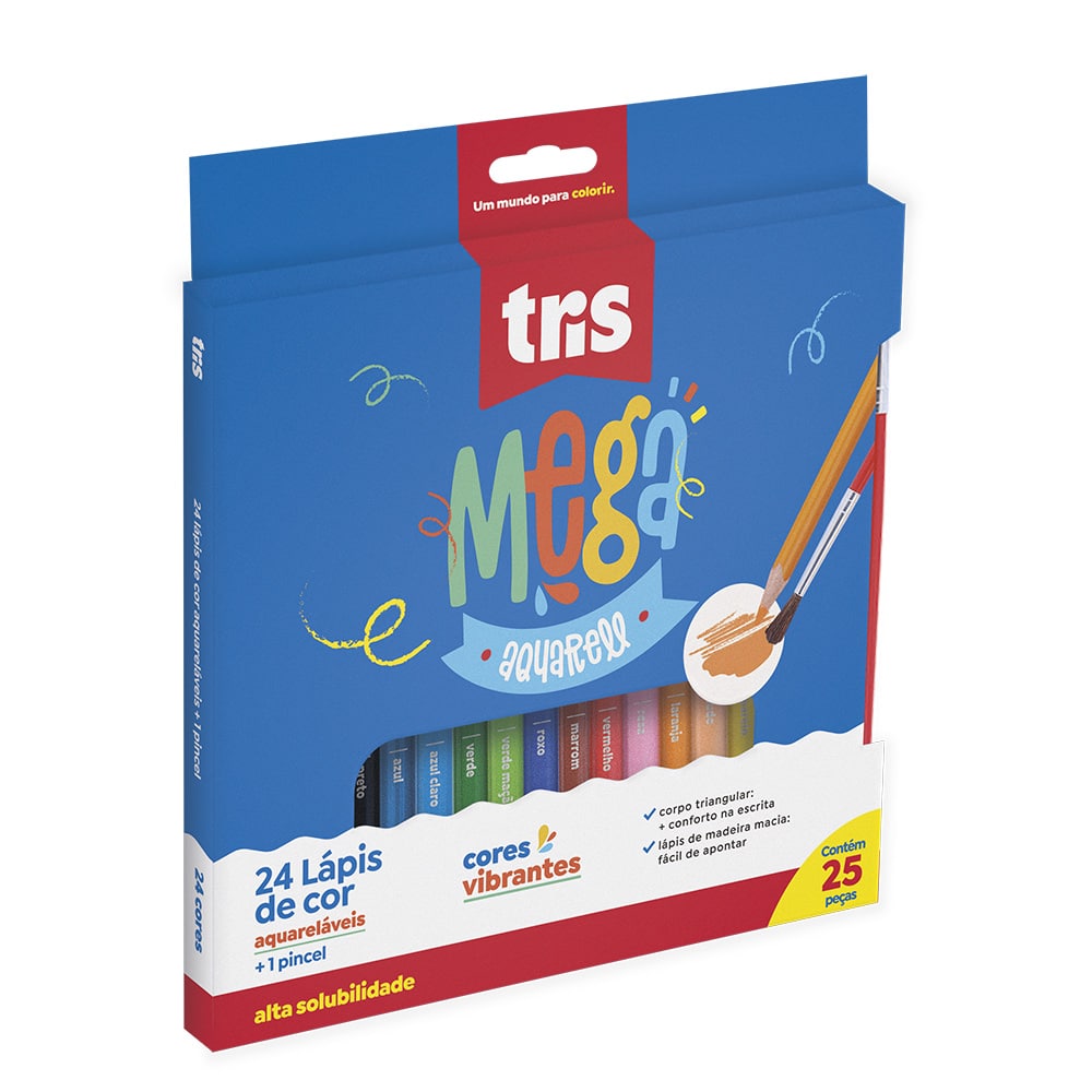 Lápis De Cor Aquarelável Mega Aquarell - 24 Cores + Pincel - Tris
