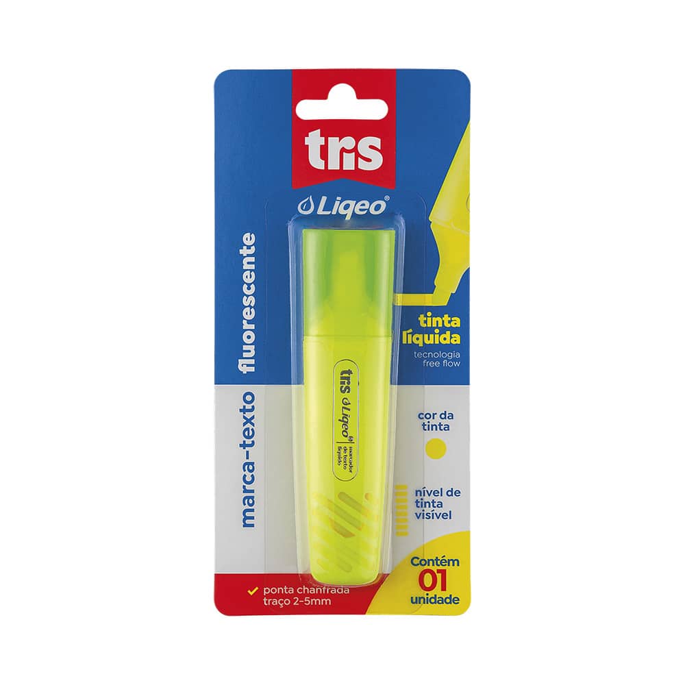 Marca Texto Liqeo Flat - Amarelo - Corpo Colorido - Cart C/1 un - Tris