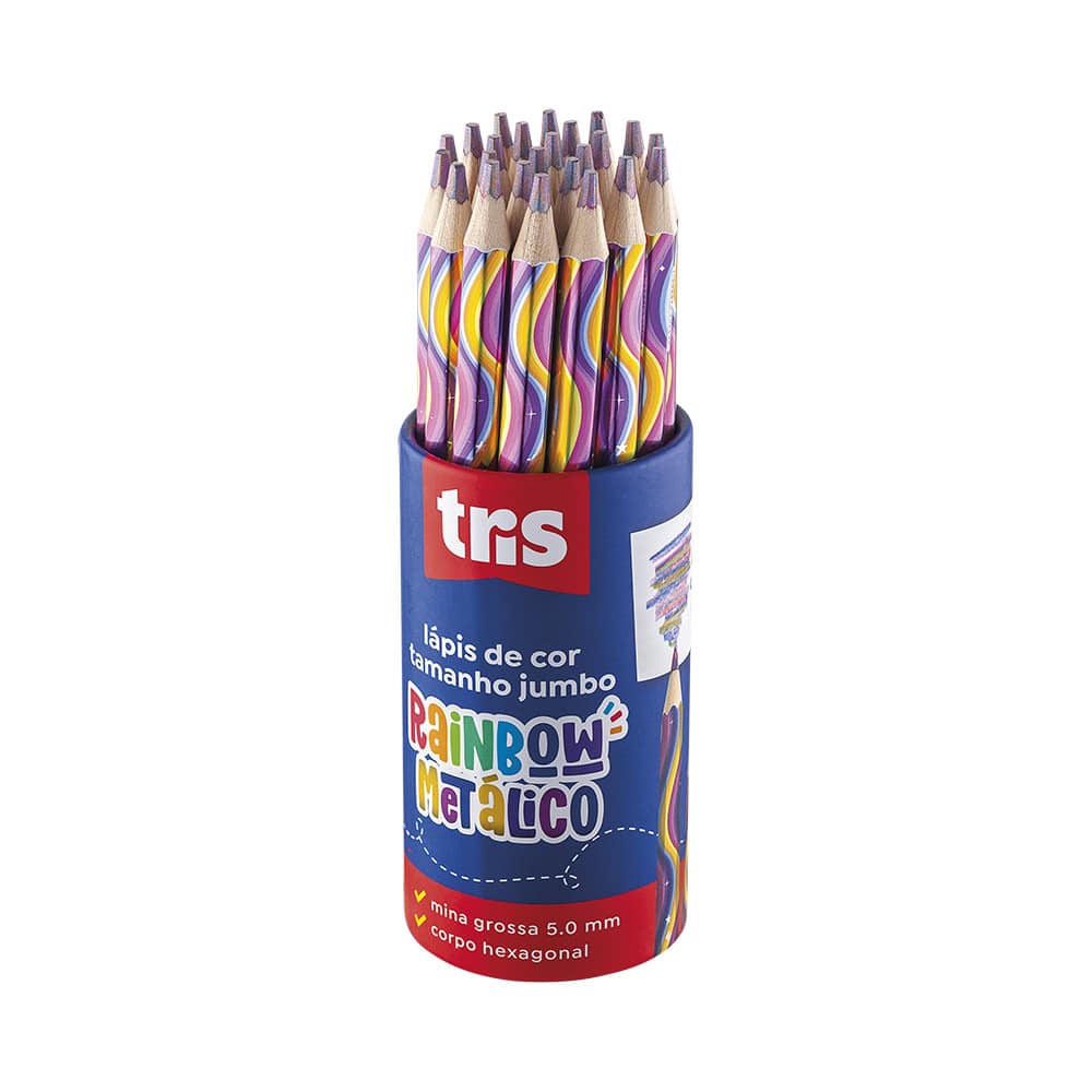 Lápis De Cor Jumbo Rainbow - Mina Multicolorida Metálica - Pote C/24 UN- Tris