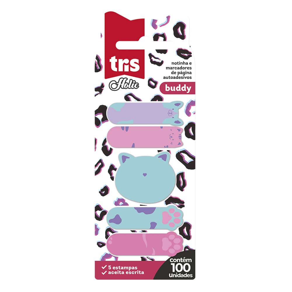 Kit Nota Autoadesivas + Marcador De Página Holic Pets - Cart C/5 Blocos x 20 Fls - Tris