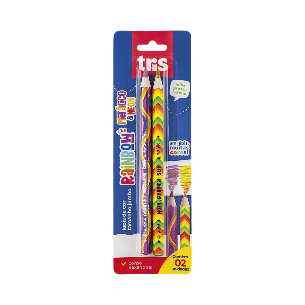 Lápis De Cor Jumbo Rainbow - Mina Neon E Metálica - Cart C/2 UN - Tris