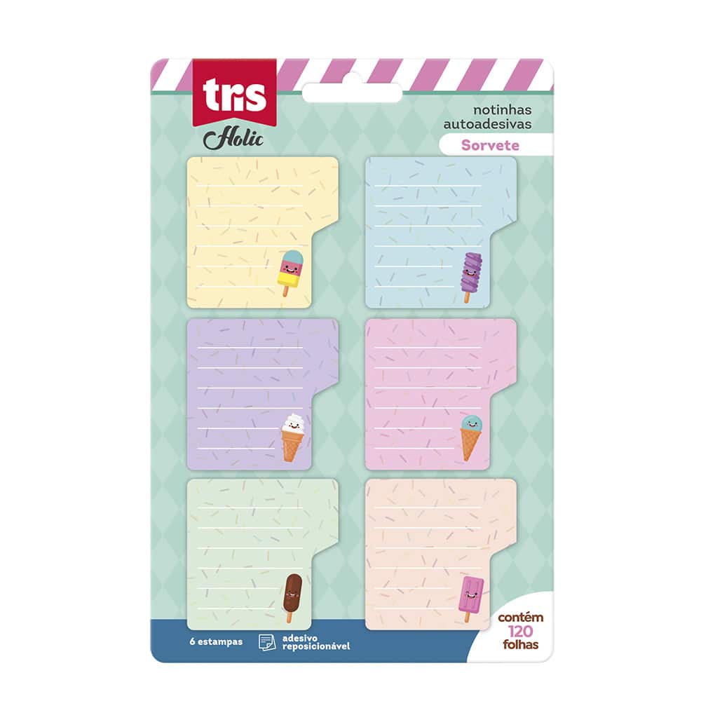 Notas Autoadesivas Sorvetes Holic Docinhos - Cart C/ 6 Blocos x 20 Fls - Tris