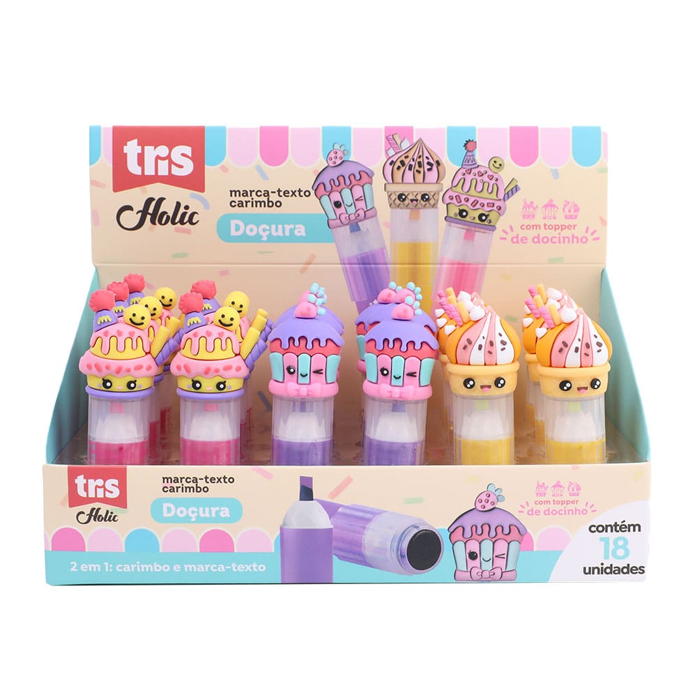 Marca Texto Com Carimbo Doçura Tris Holic Docinhos - Display C/18 Un