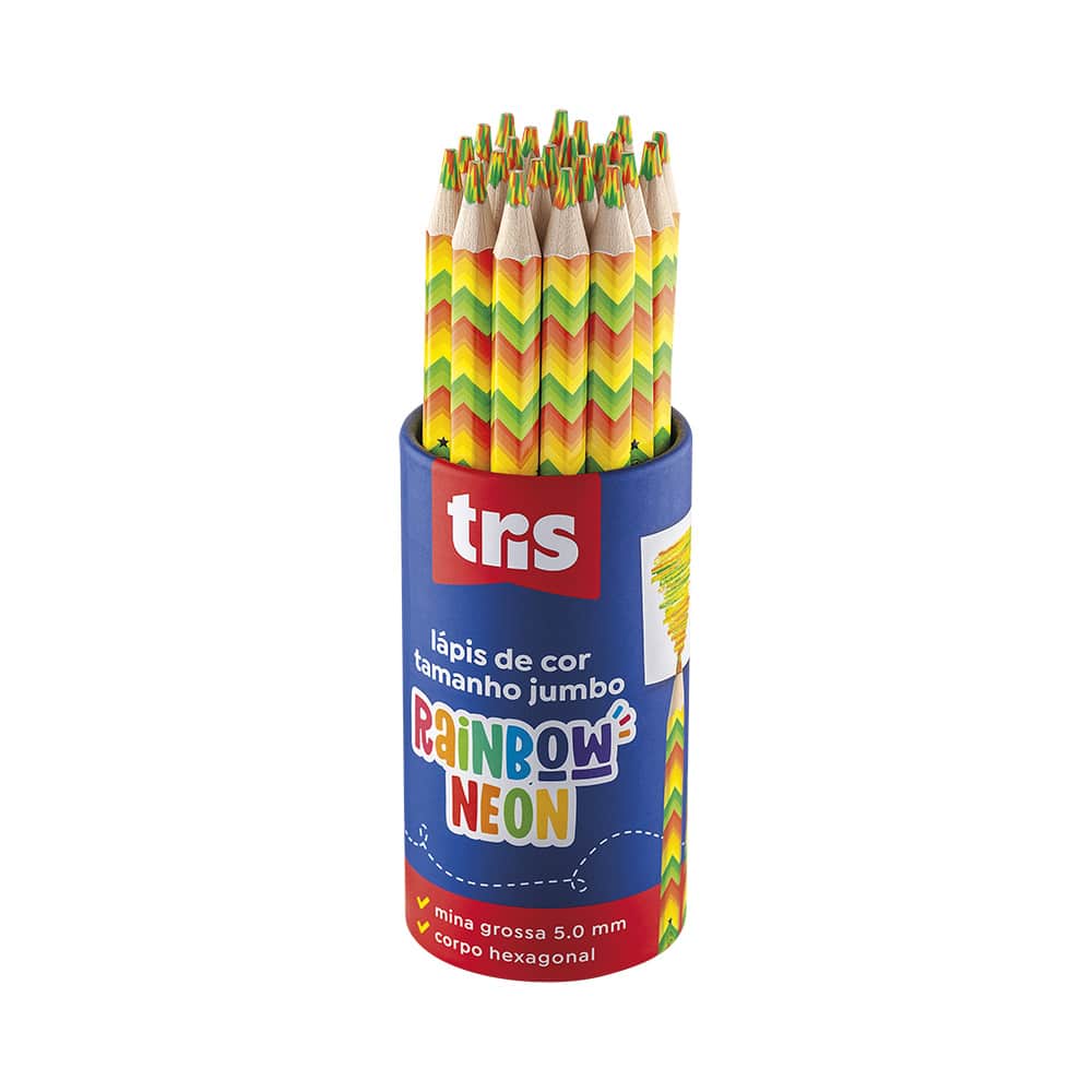 Lápis De Cor Jumbo Rainbow - Mina Multicolorida Neon - Pote C/24 UN - Tris