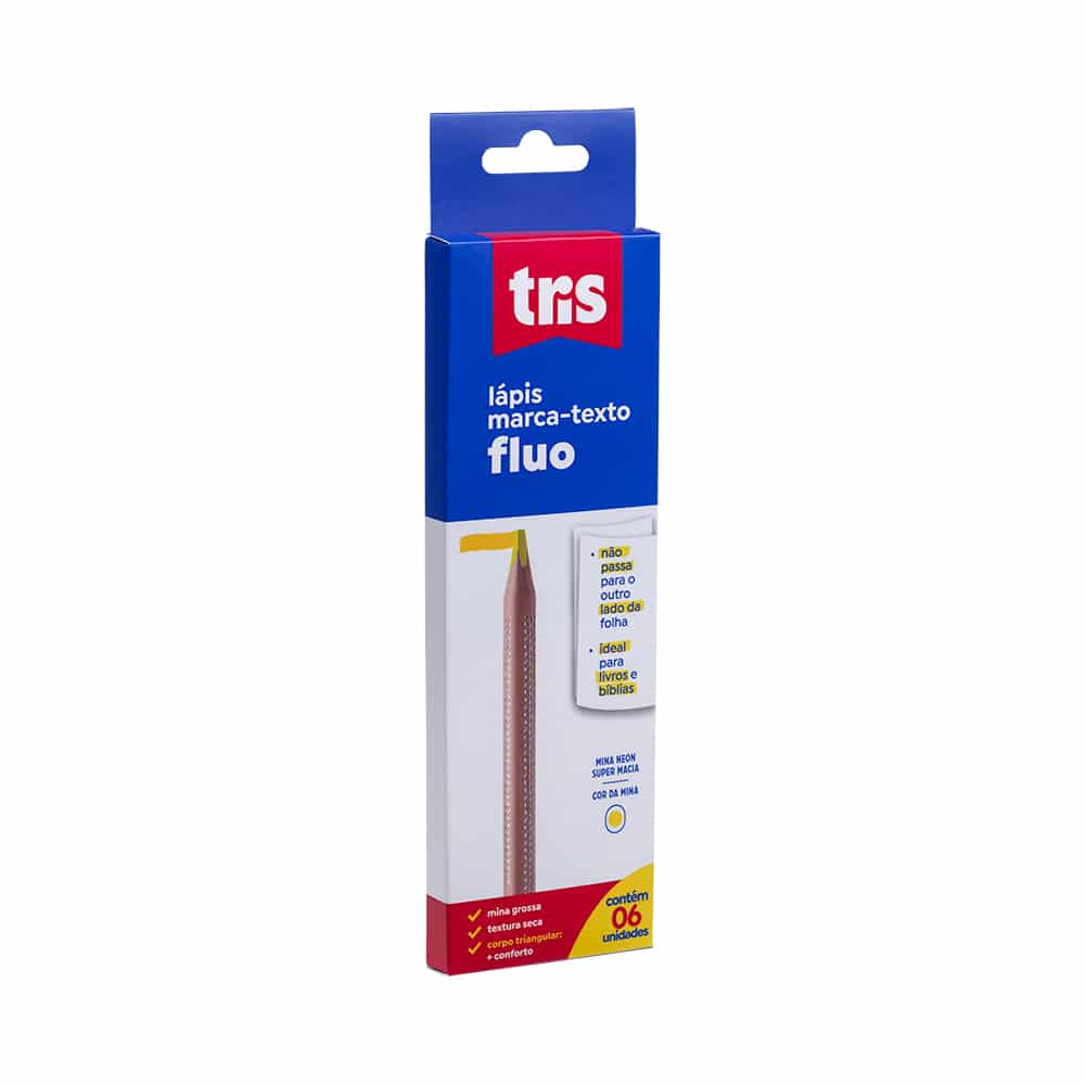 Lápis Marca Texto Fluo - Amarelo - Tris - Caixa C/ 6UN