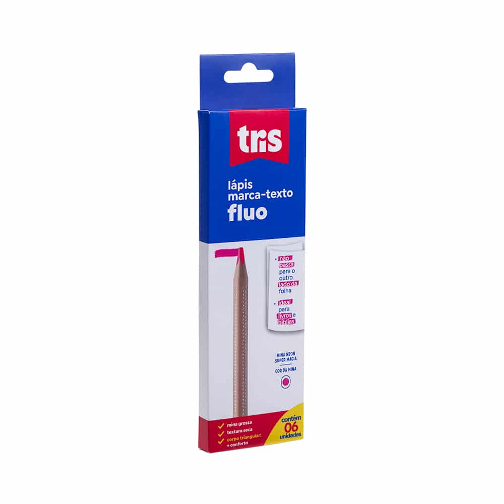 Lápis Marca Texto Fluo - Rosa - Tris - Caixa C/ 6UN