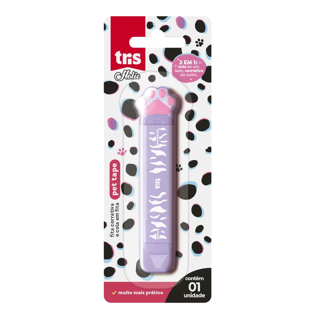 Fita Corretiva + Cola Em Fita Pet Tape - Tris Holic Pets - Cart C/1UN