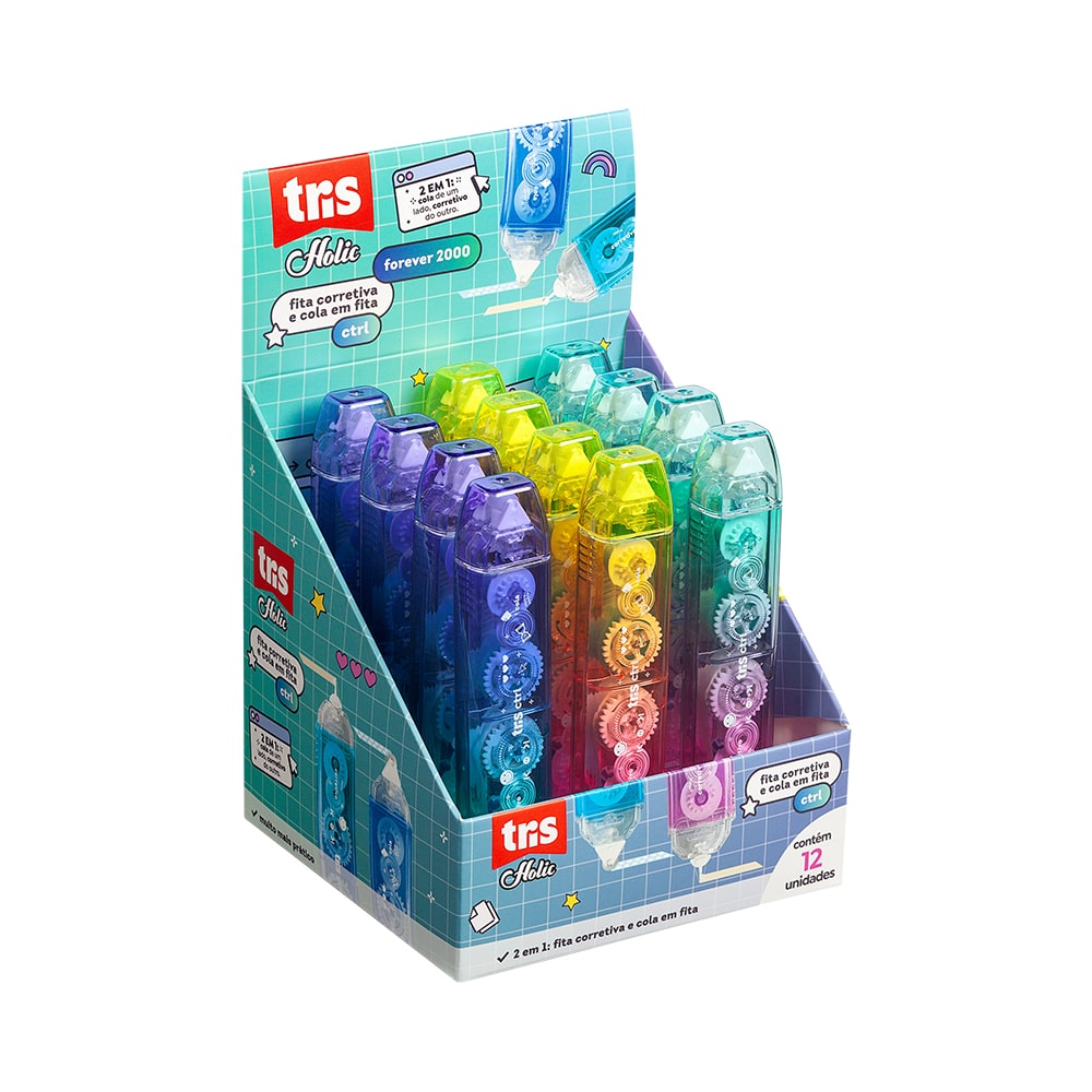 Fita Corretiva + Cola Em Fita Ctrl - Tris Holic Forever 2000 - Display C/12UN