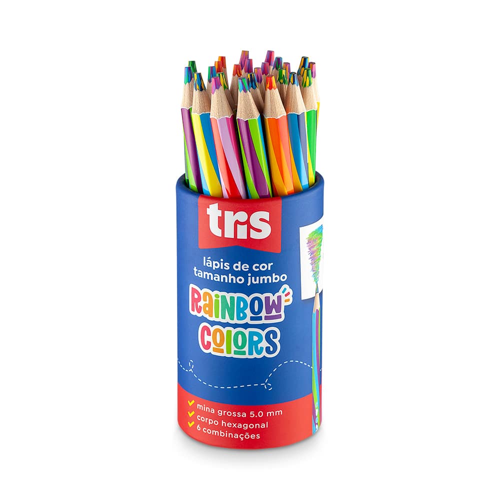 Lápis De Cor Jumbo Tris Rainbow - Mina Multicolorida Colors - Pote C/24UN