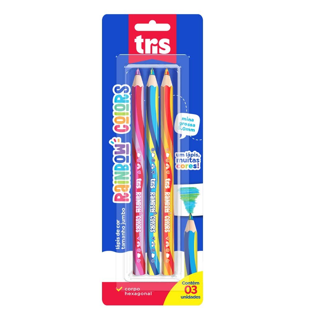 Lápis De Cor Jumbo Tris Rainbow - Mina Multicolorida Colors - Cart C/2UN