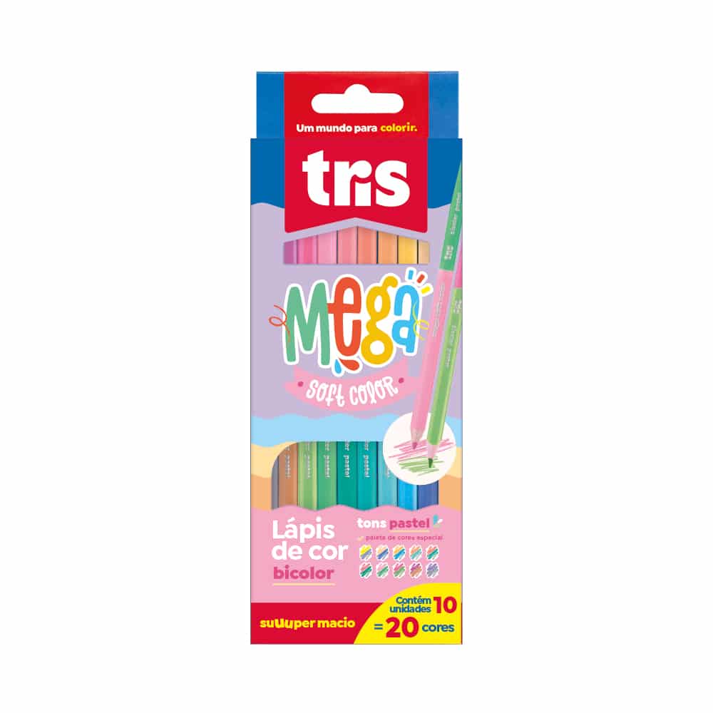 Lápis De Cor Ponta Dupla Pastel - Tris Mega Soft Color - Bicolor - 20 Cores