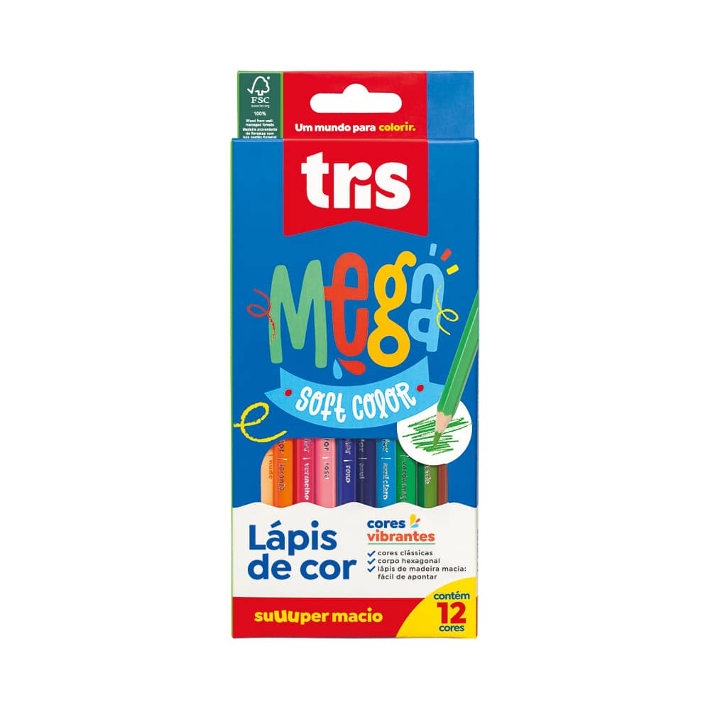 Lápis De Cor Mega Soft Color Tris - FSC - 12 Cores