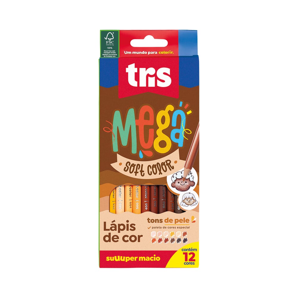 Lápis De Cor Mega Soft Color Tris - FSC - Tons De Pele - 12 Cores